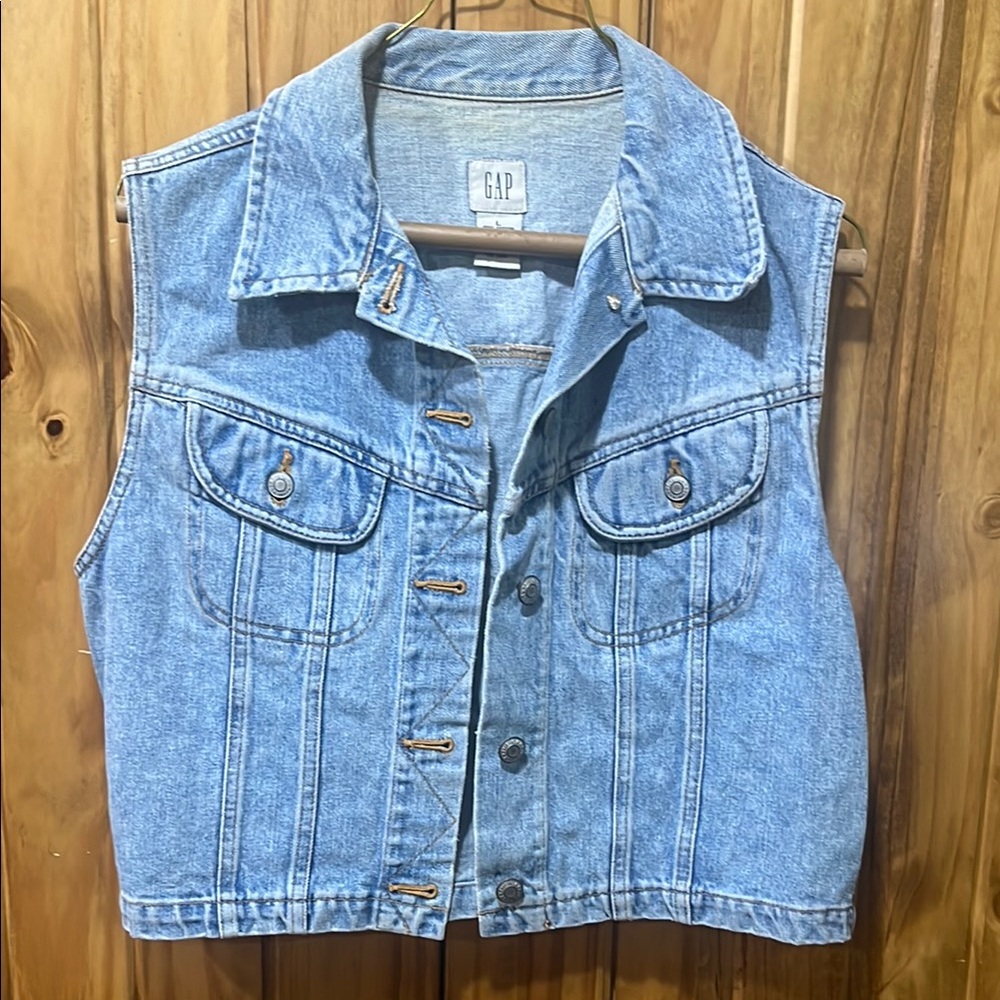 GAP Light Blue Denim Sleeveless Jacket